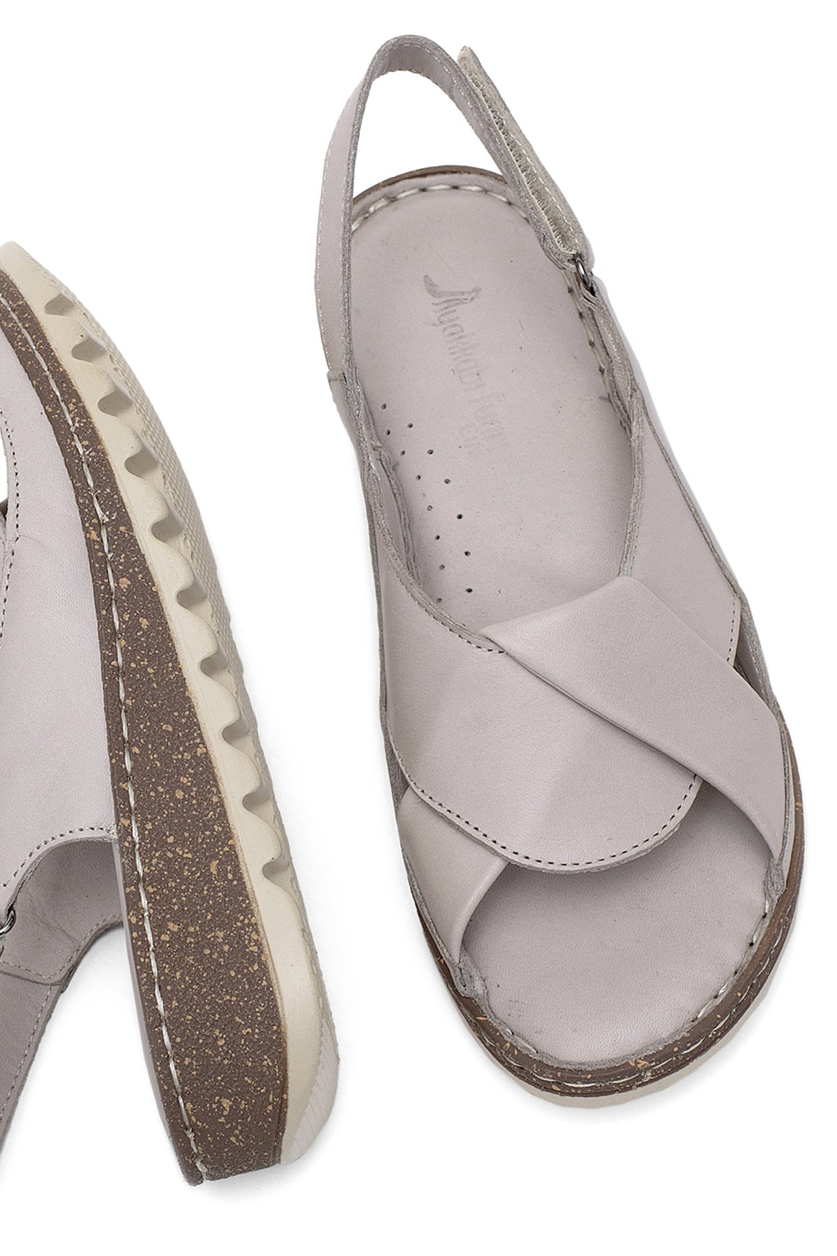 Elit Rhm018 Kadın Hakiki Deri Ortopedik Düz Sandalet Gri - Görsel 6