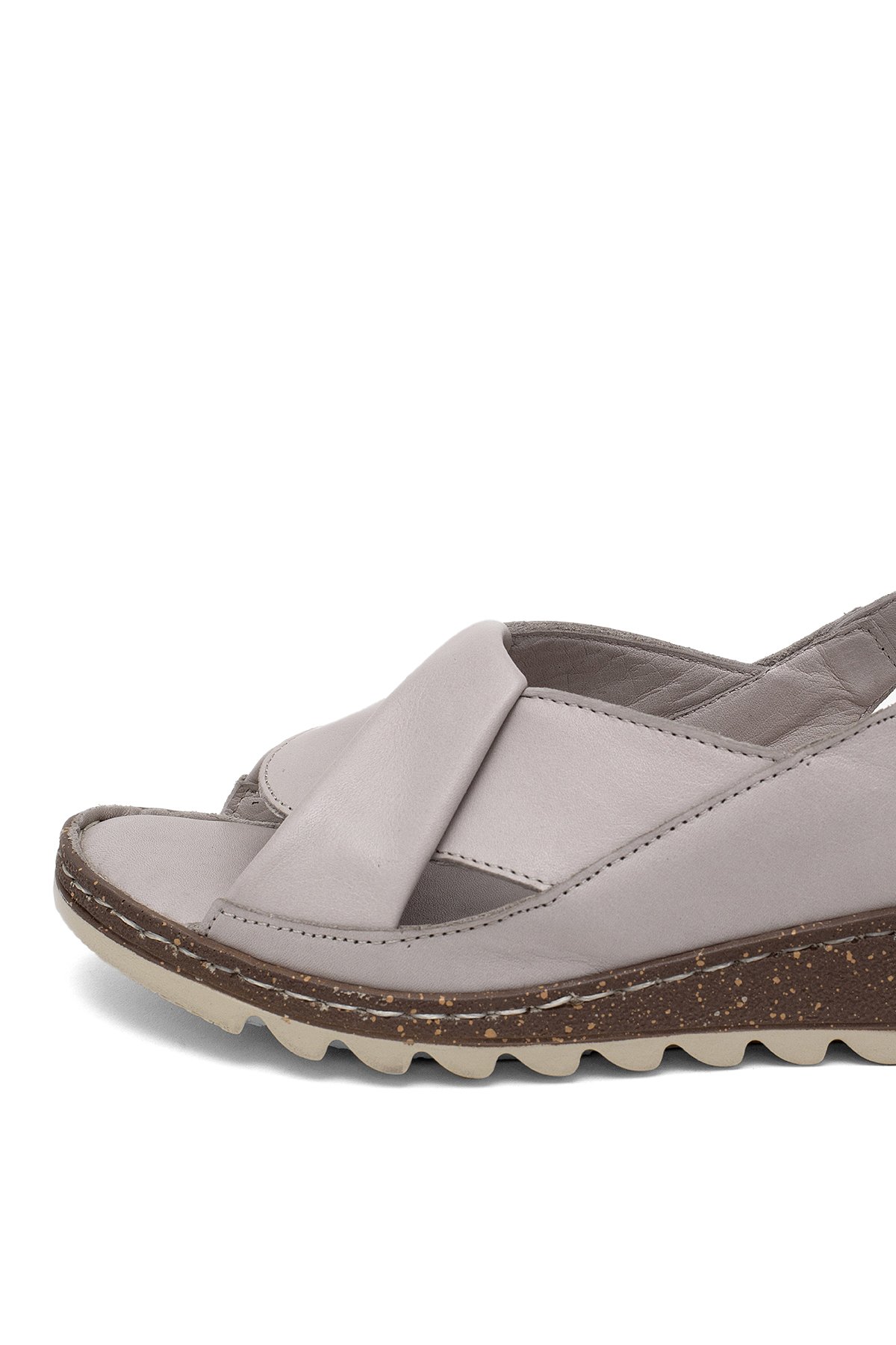 Elit Rhm018 Kadın Hakiki Deri Ortopedik Düz Sandalet Gri - Görsel 8