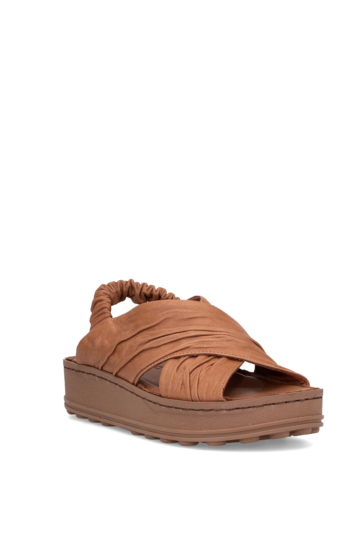 D25YS-2585 Kadın Hakiki Deri Düz Sandalet Taba - Görsel 3