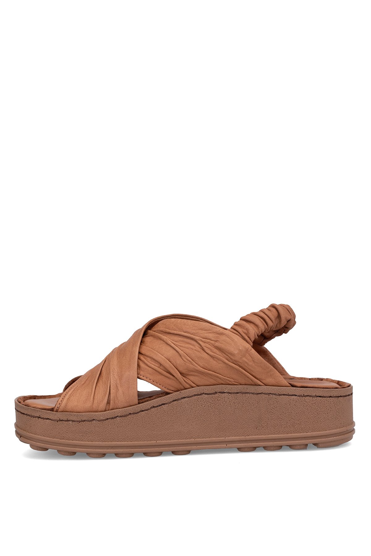 D25YS-2585 Kadın Hakiki Deri Düz Sandalet Taba - Görsel 4