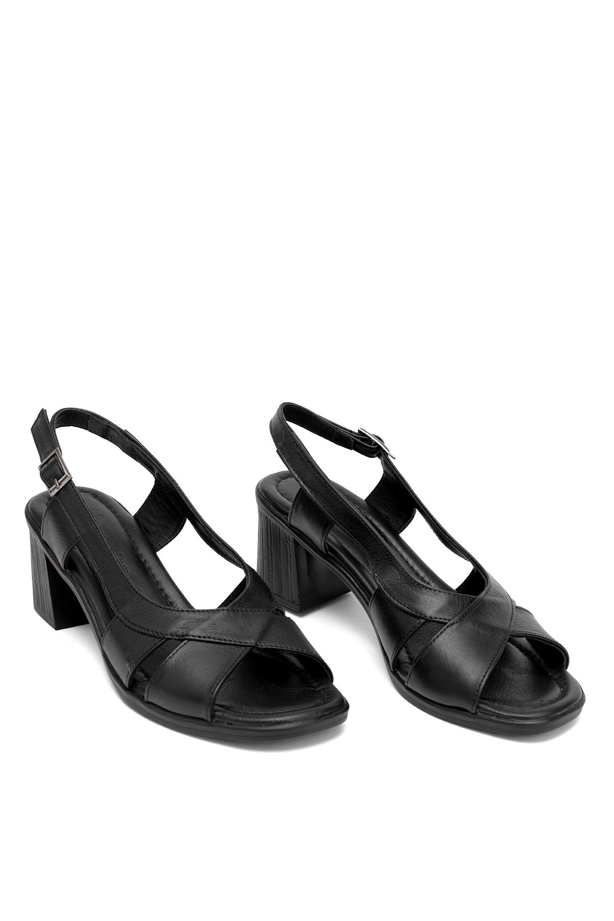 Elit Koc15-06 Kadın Hakiki Deri Topuklu Sandalet Siyah - Görsel 2