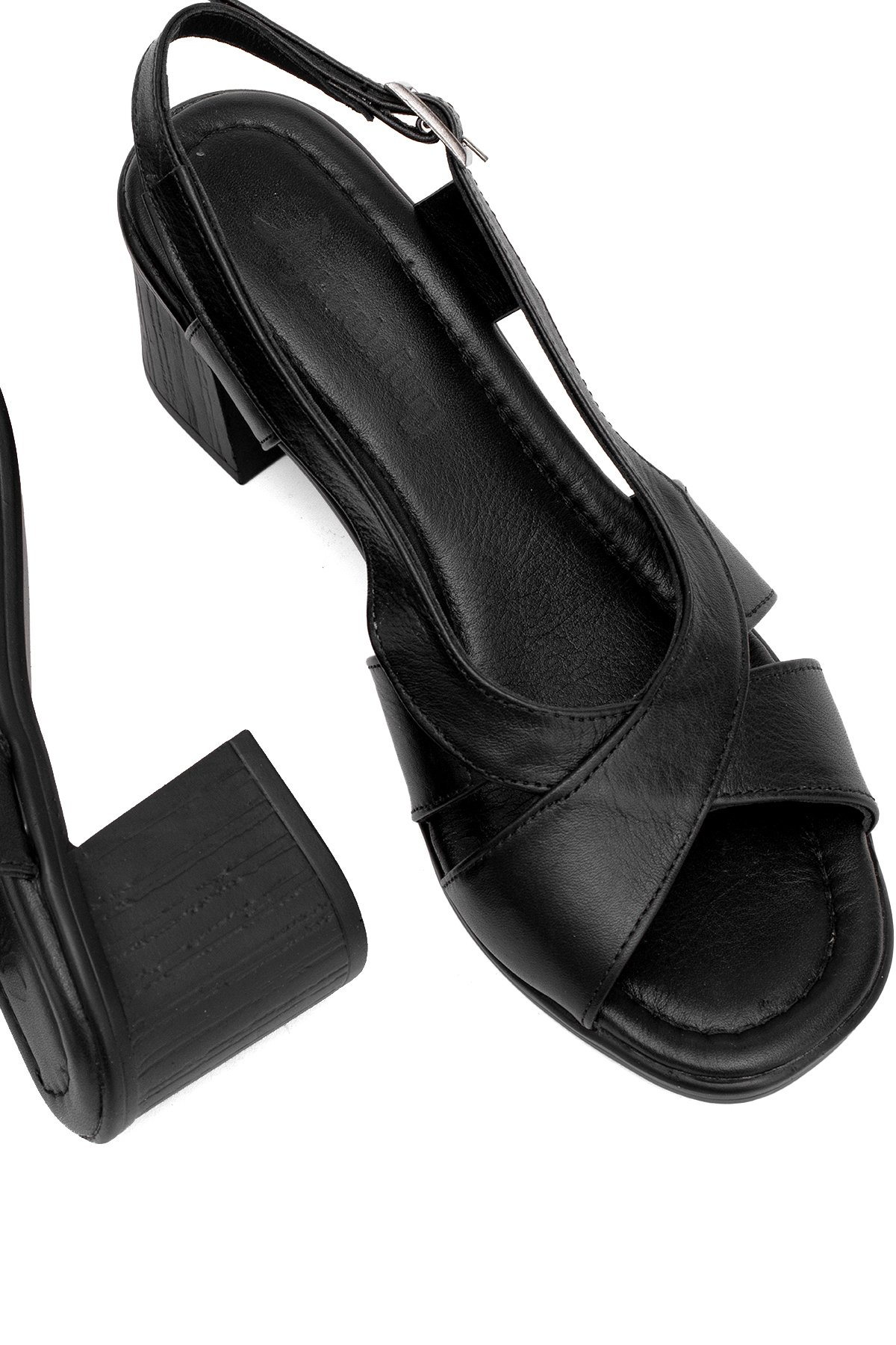 Elit Koc15-06 Kadın Hakiki Deri Topuklu Sandalet Siyah - Görsel 6