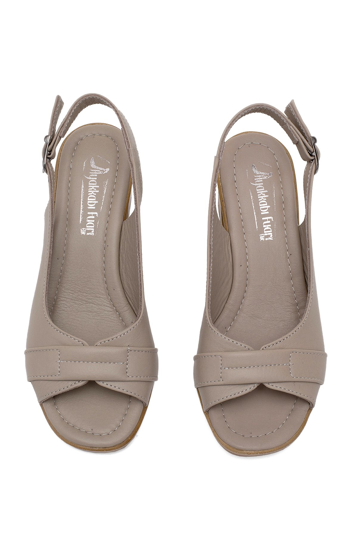 Elit Koc22-18 Kadın Hakiki Deri Topuklu Sandalet Bej - Görsel 4