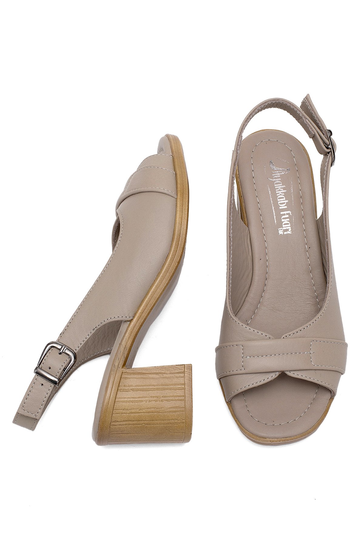 Elit Koc22-18 Kadın Hakiki Deri Topuklu Sandalet Bej - Görsel 5