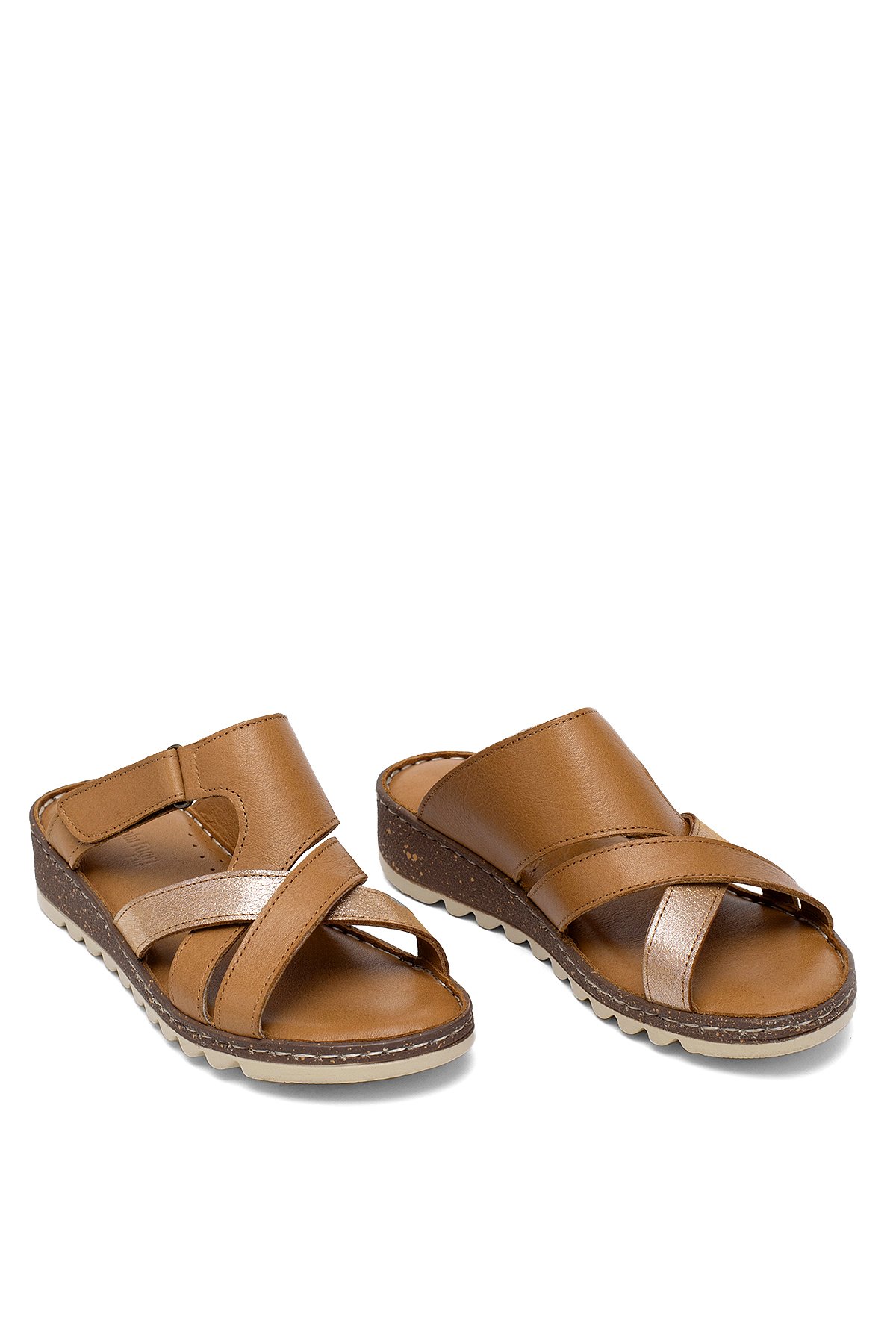 Elit Rhm012 Kadın Hakiki Deri Ortopedik Düz Terlik Taba - Görsel 2