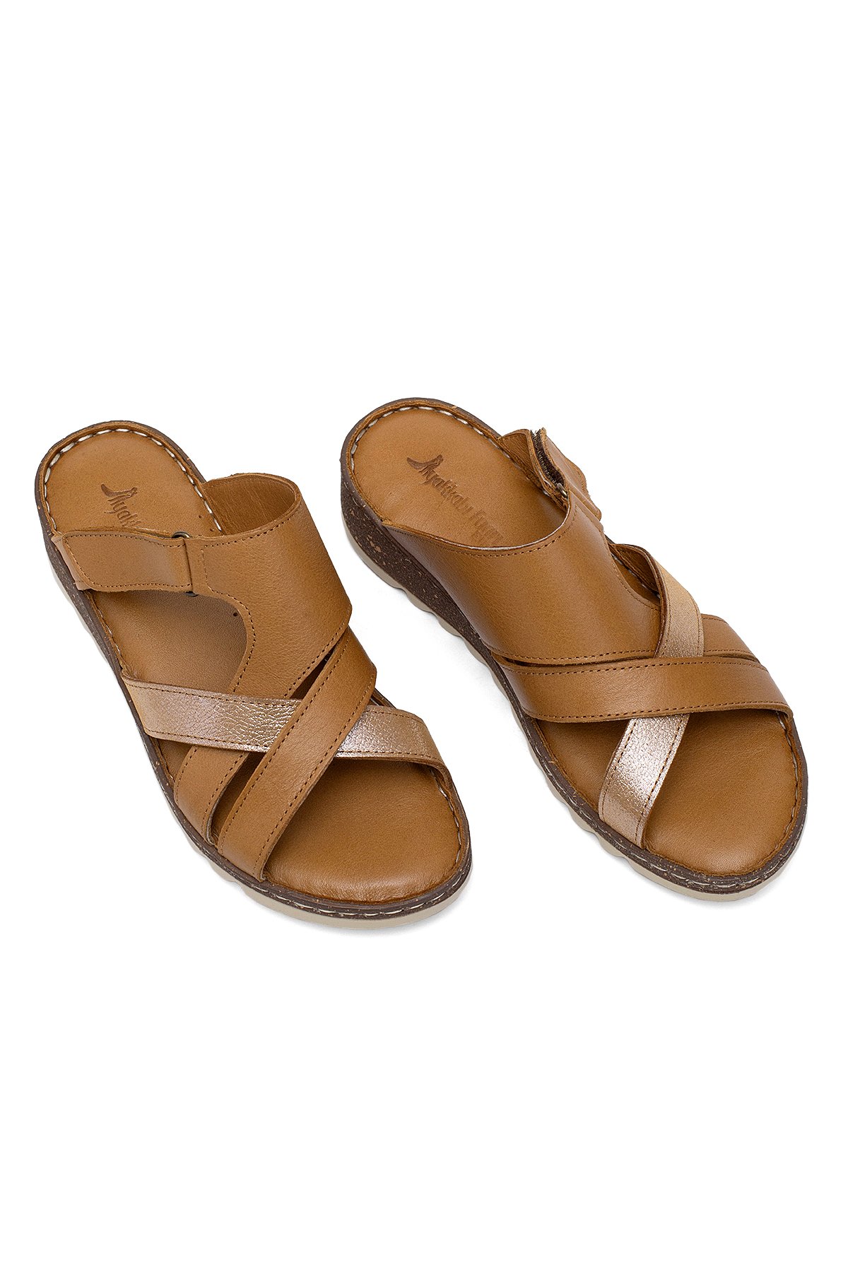 Elit Rhm012 Kadın Hakiki Deri Ortopedik Düz Terlik Taba - Görsel 3