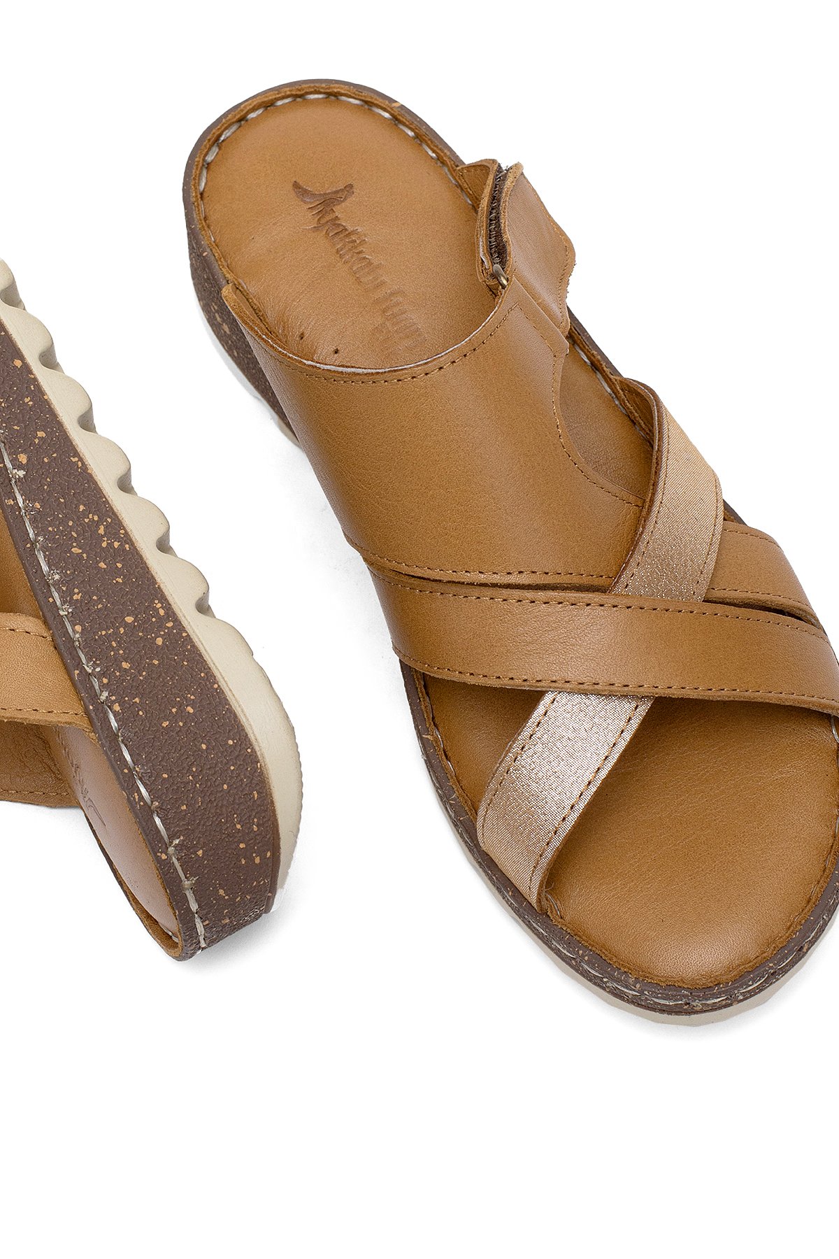 Elit Rhm012 Kadın Hakiki Deri Ortopedik Düz Terlik Taba - Görsel 6