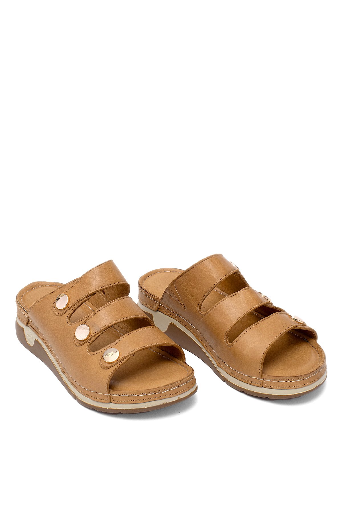 Elit RhmM-15 Kadın Hakiki Deri Ortopedik Düz Terlik Taba - Görsel 2