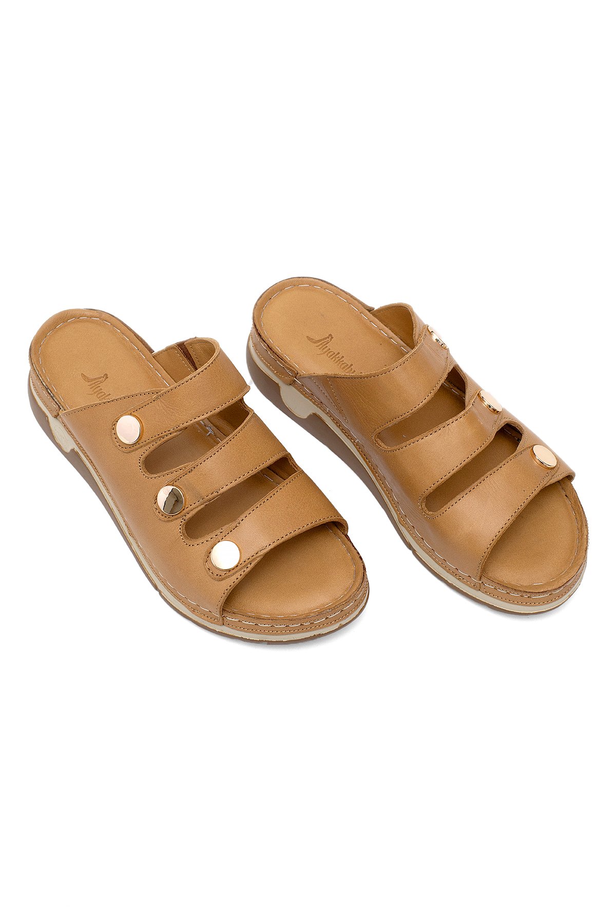 Elit RhmM-15 Kadın Hakiki Deri Ortopedik Düz Terlik Taba - Görsel 3