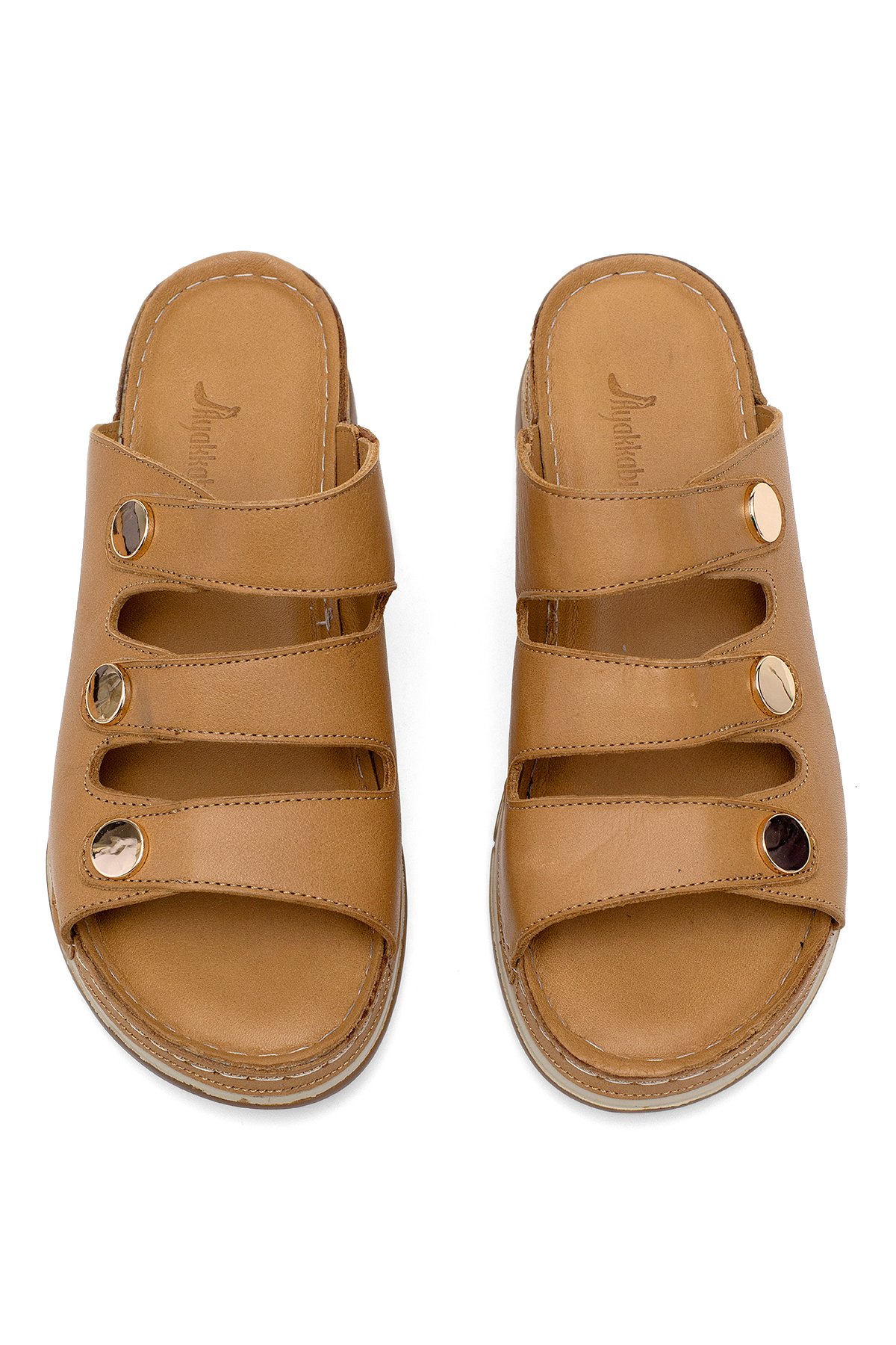 Elit RhmM-15 Kadın Hakiki Deri Ortopedik Düz Terlik Taba - Görsel 4