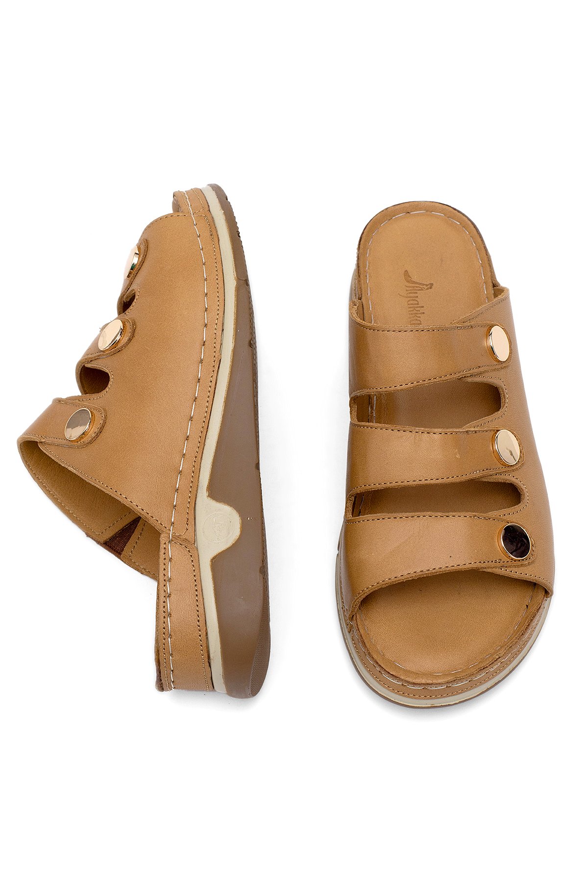 Elit RhmM-15 Kadın Hakiki Deri Ortopedik Düz Terlik Taba - Görsel 5