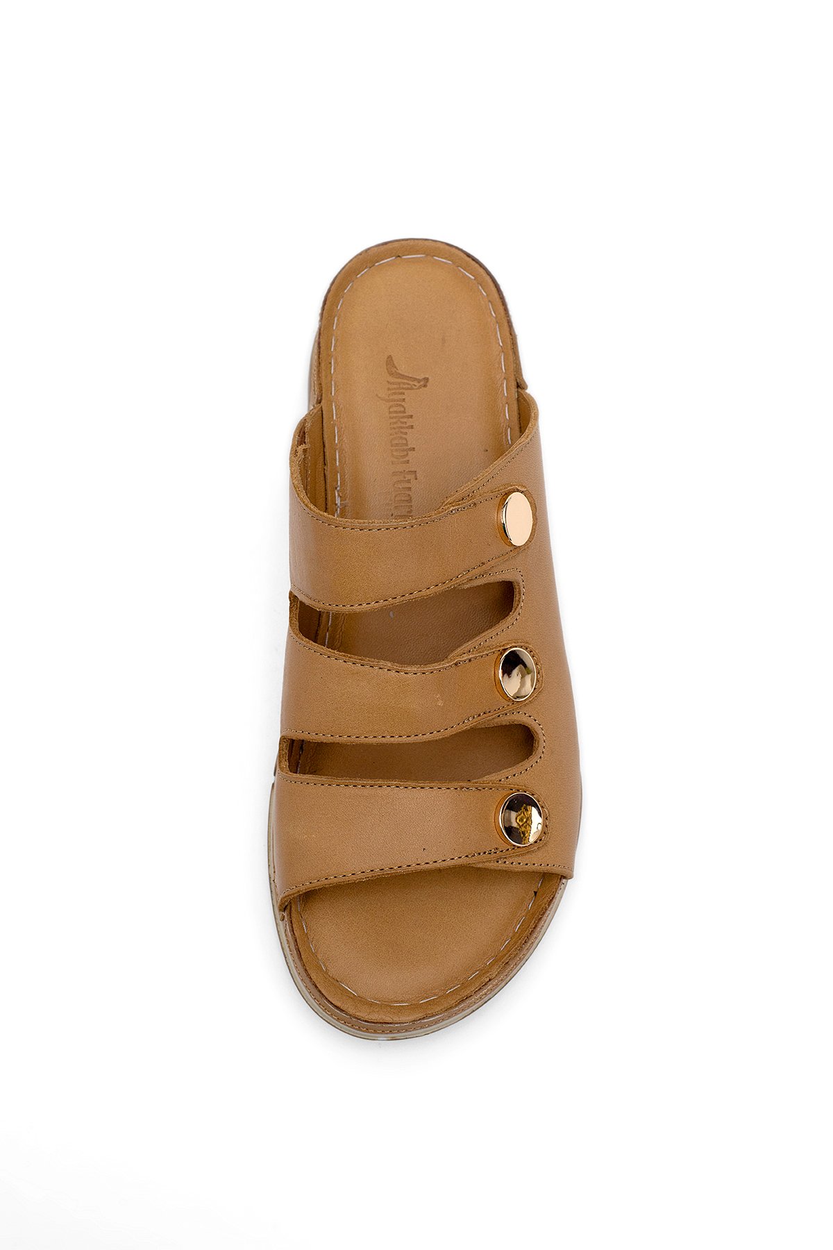 Elit RhmM-15 Kadın Hakiki Deri Ortopedik Düz Terlik Taba - Görsel 7