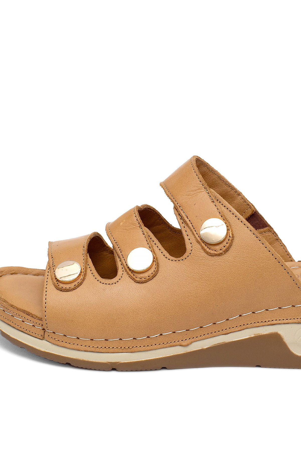 Elit RhmM-15 Kadın Hakiki Deri Ortopedik Düz Terlik Taba - Görsel 8