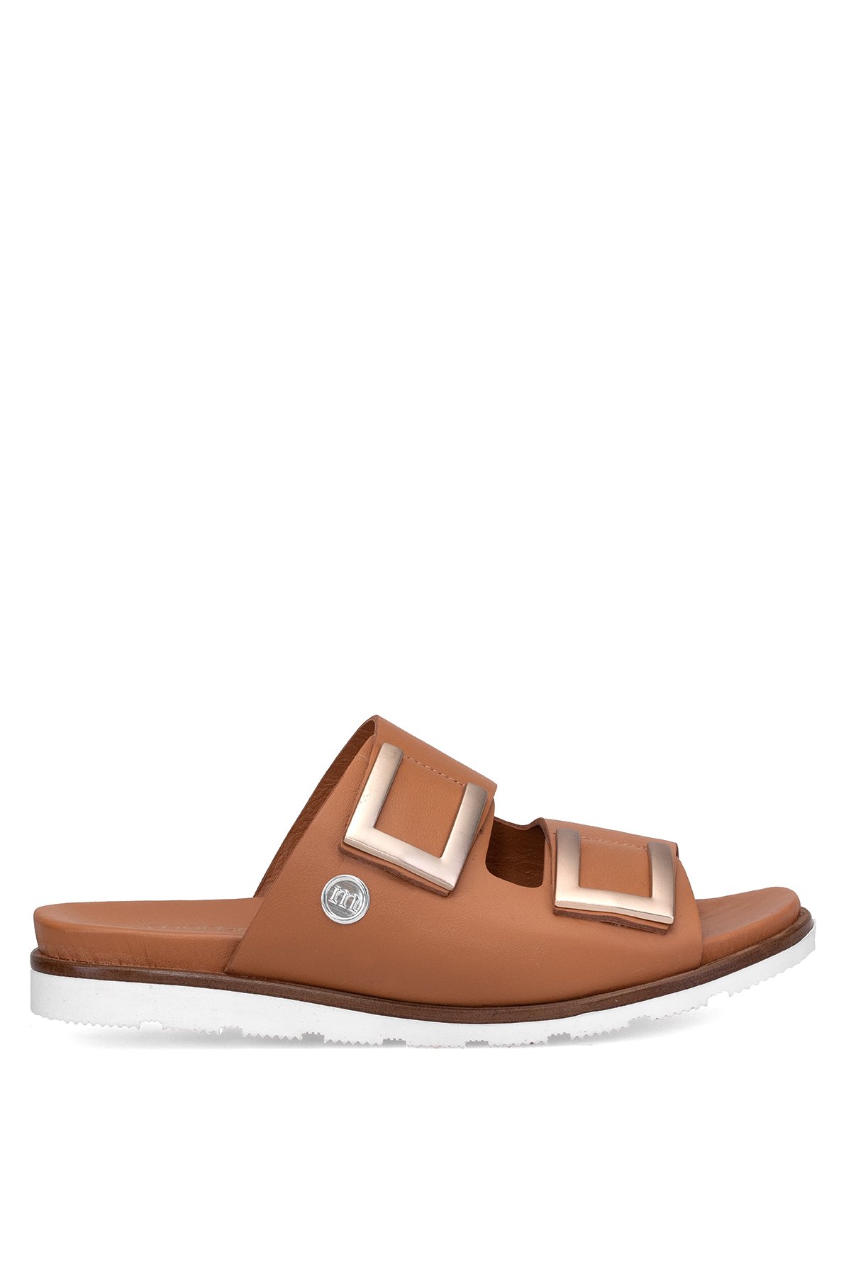 D25YT-1235 Kadın Hakiki Deri Düz Terlik Taba - Görsel 2