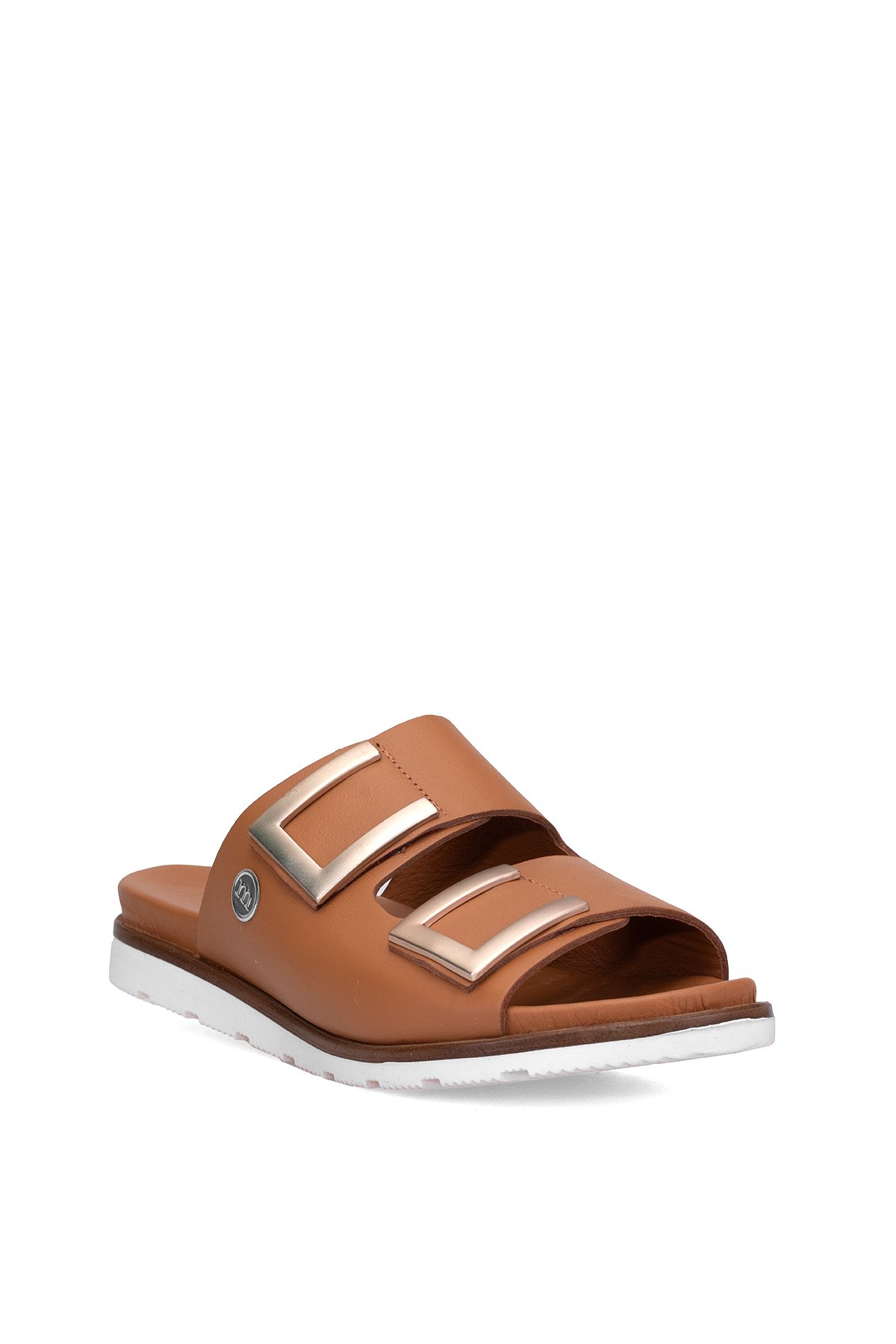 D25YT-1235 Kadın Hakiki Deri Düz Terlik Taba - Görsel 3