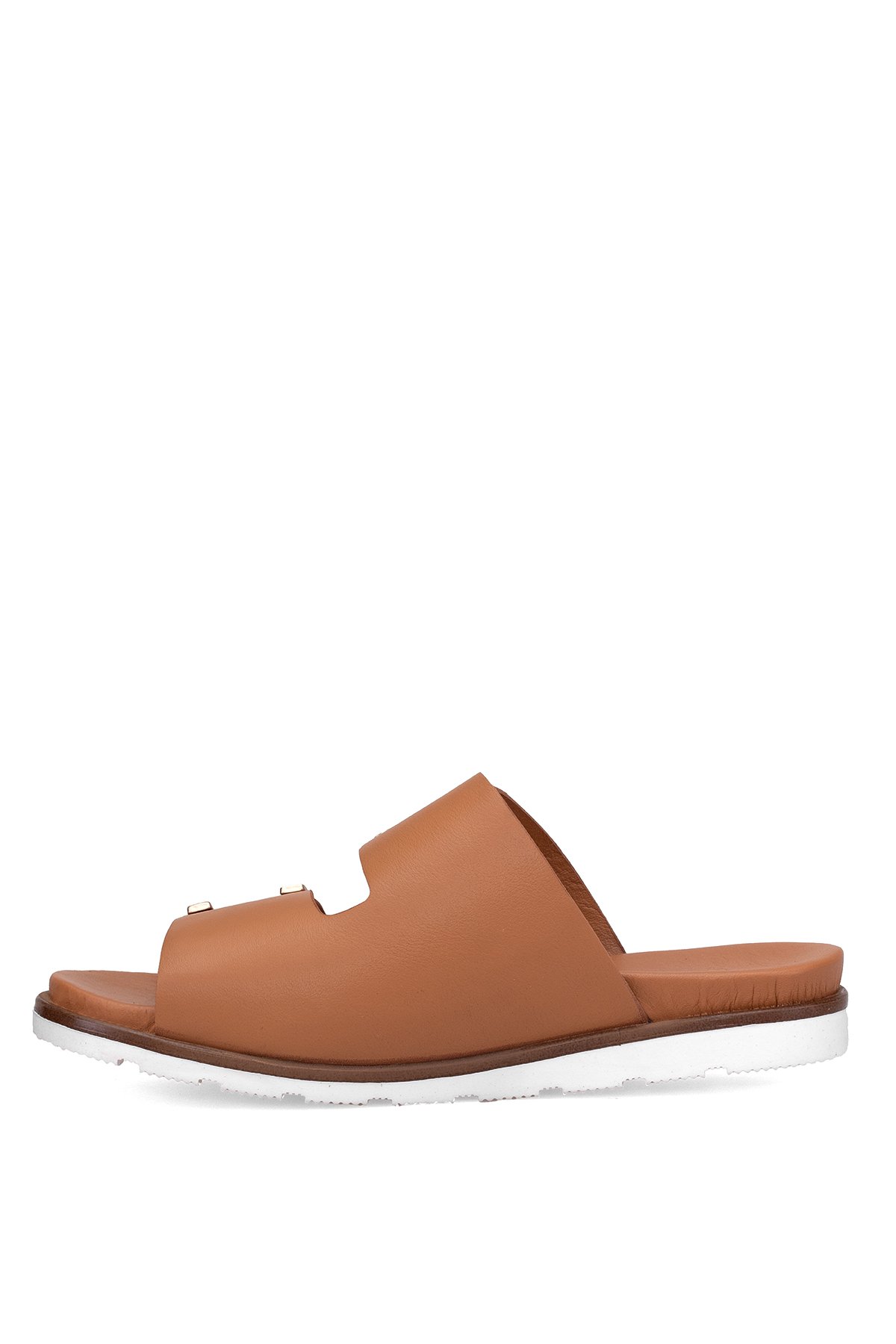 D25YT-1235 Kadın Hakiki Deri Düz Terlik Taba - Görsel 4