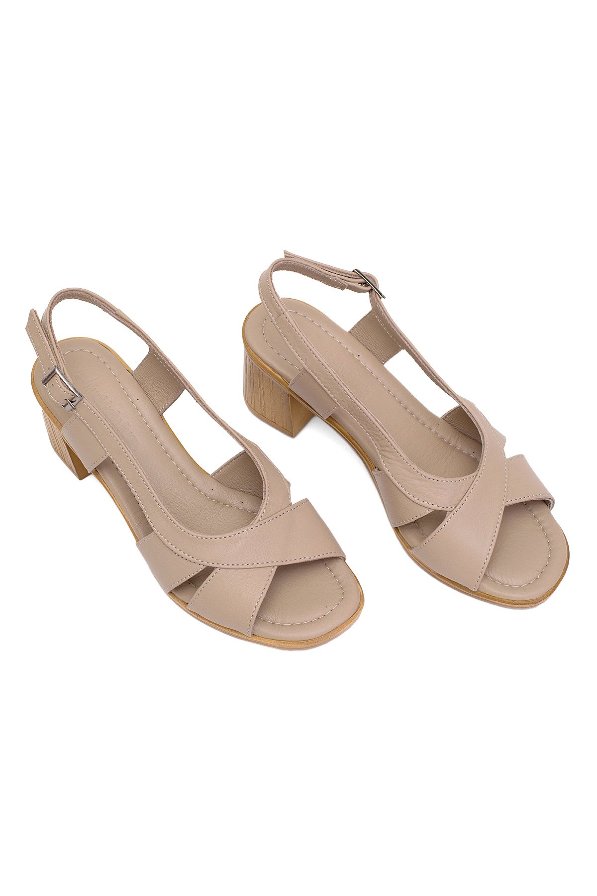 Elit Koc15-06 Kadın Hakiki Deri Topuklu Sandalet Bej - Görsel 3