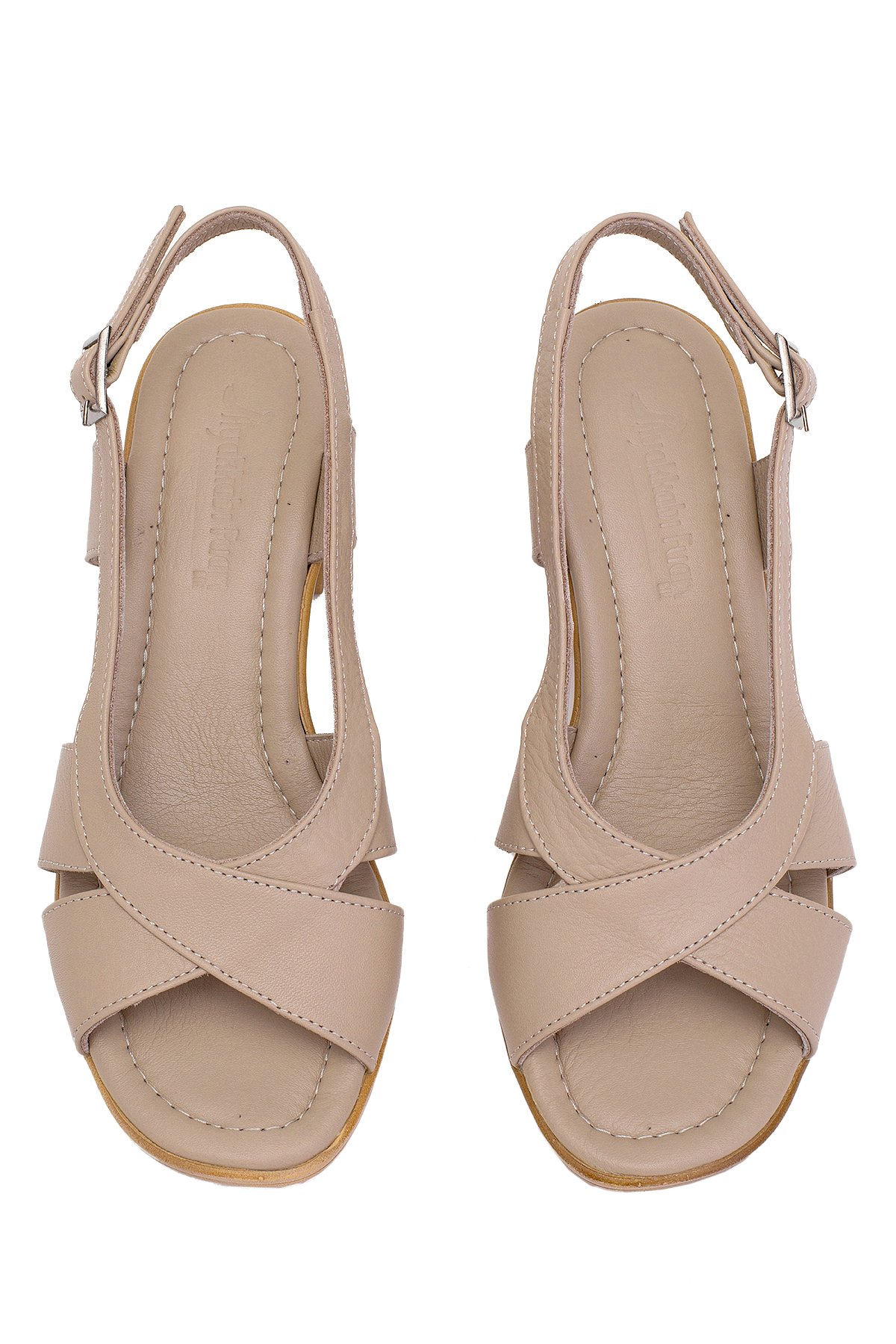 Elit Koc15-06 Kadın Hakiki Deri Topuklu Sandalet Bej - Görsel 4