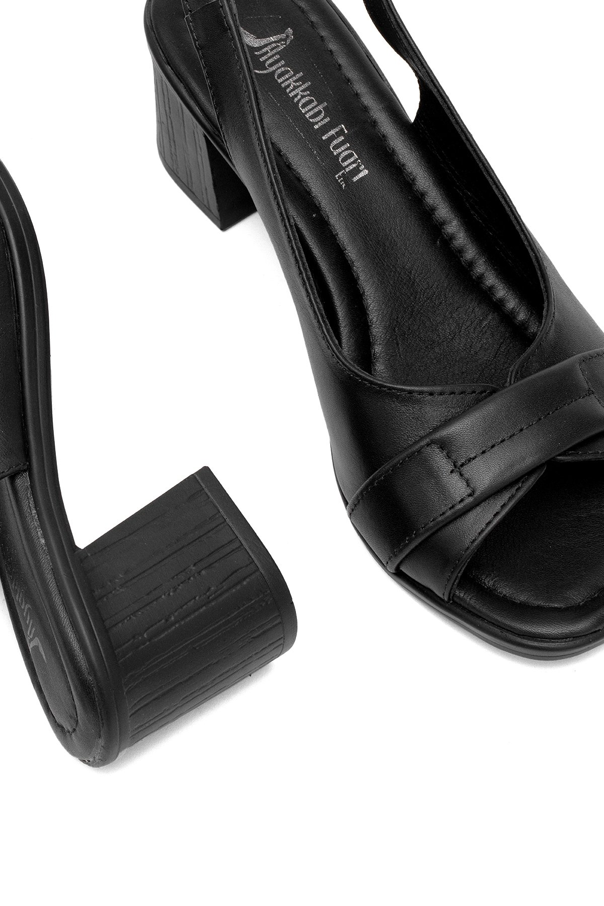 Elit Koc22-18 Kadın Hakiki Deri Topuklu Sandalet Siyah - Görsel 6