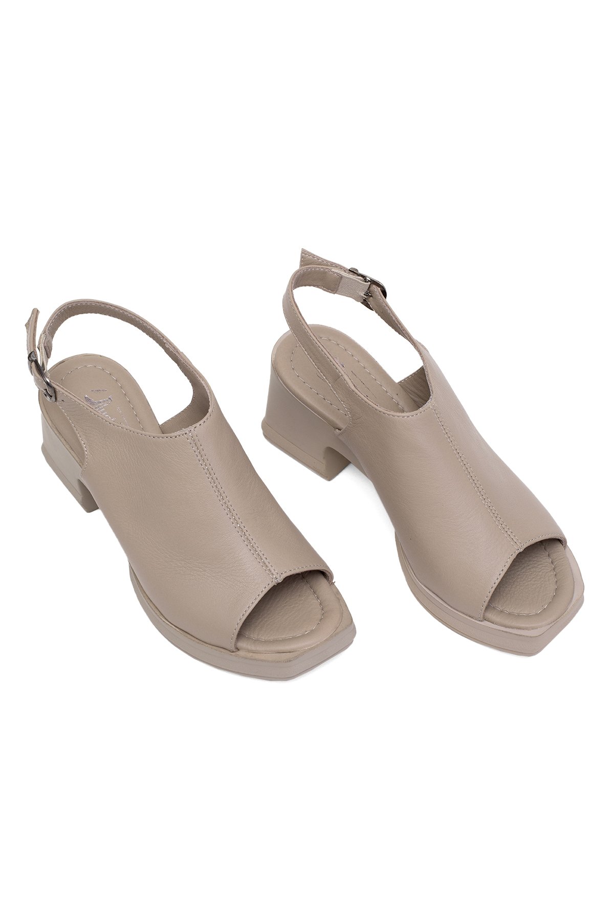 Elit Koc50-05 Kadın Hakiki Deri Topuklu Sandalet Bej - Görsel 3