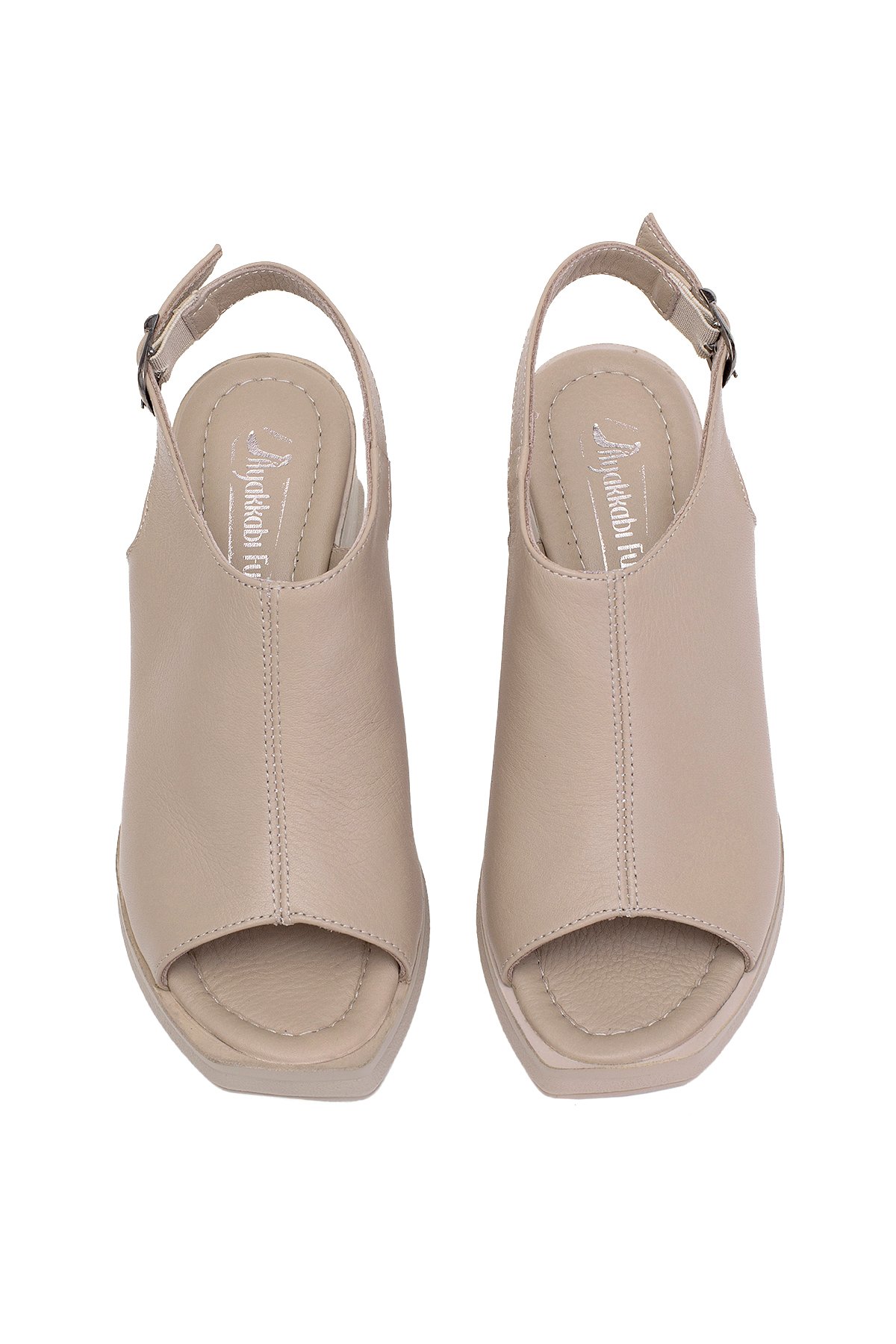 Elit Koc50-05 Kadın Hakiki Deri Topuklu Sandalet Bej - Görsel 4