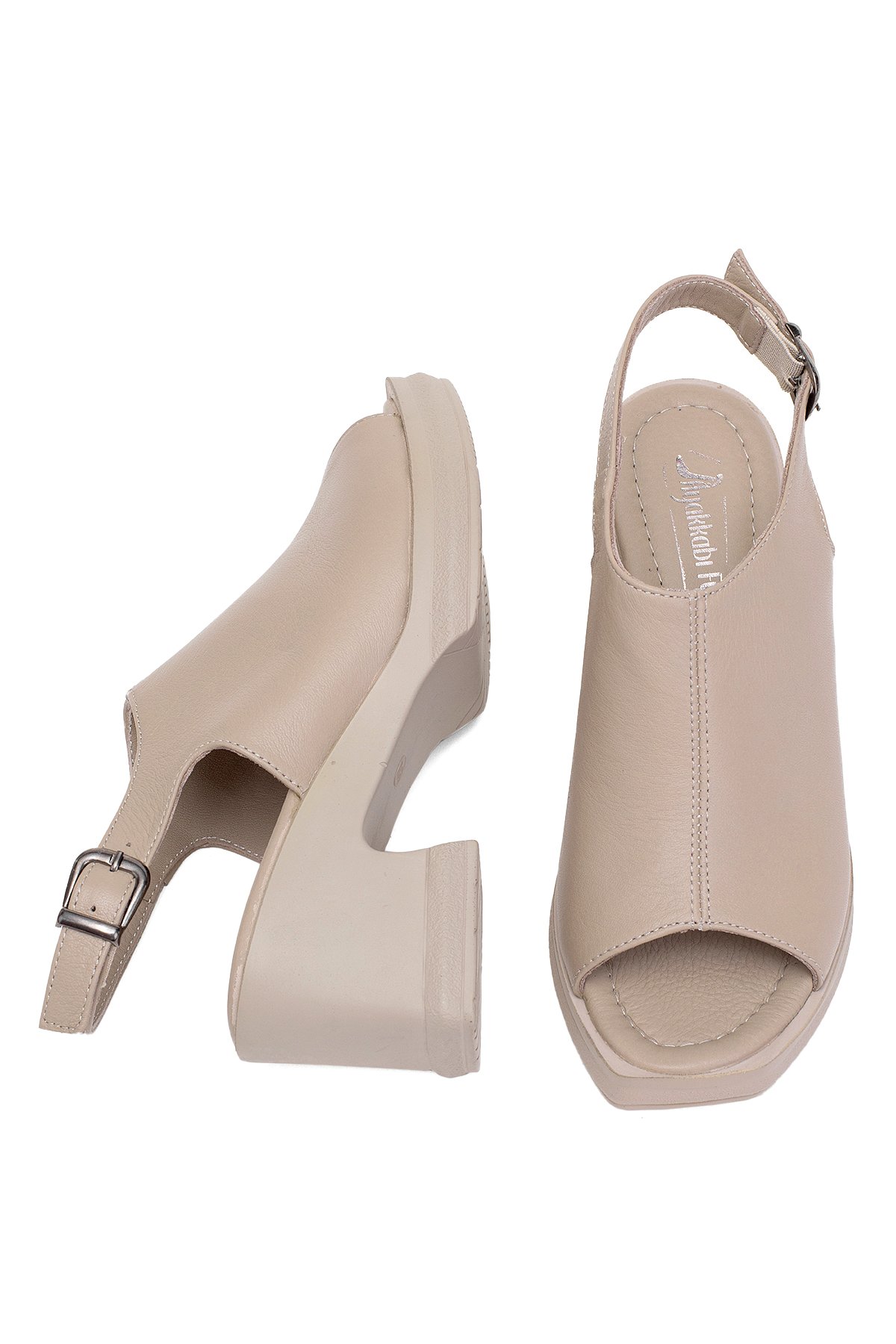 Elit Koc50-05 Kadın Hakiki Deri Topuklu Sandalet Bej - Görsel 5