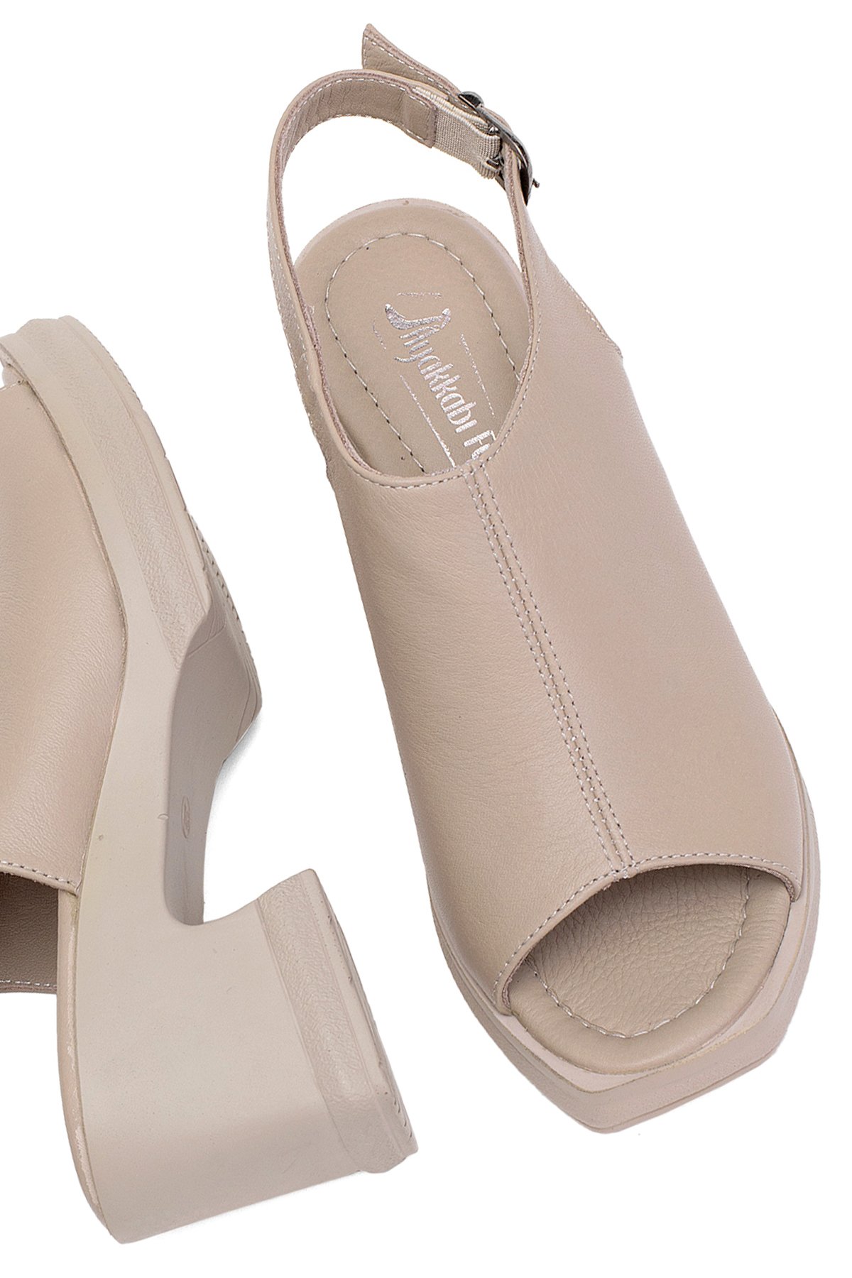 Elit Koc50-05 Kadın Hakiki Deri Topuklu Sandalet Bej - Görsel 6