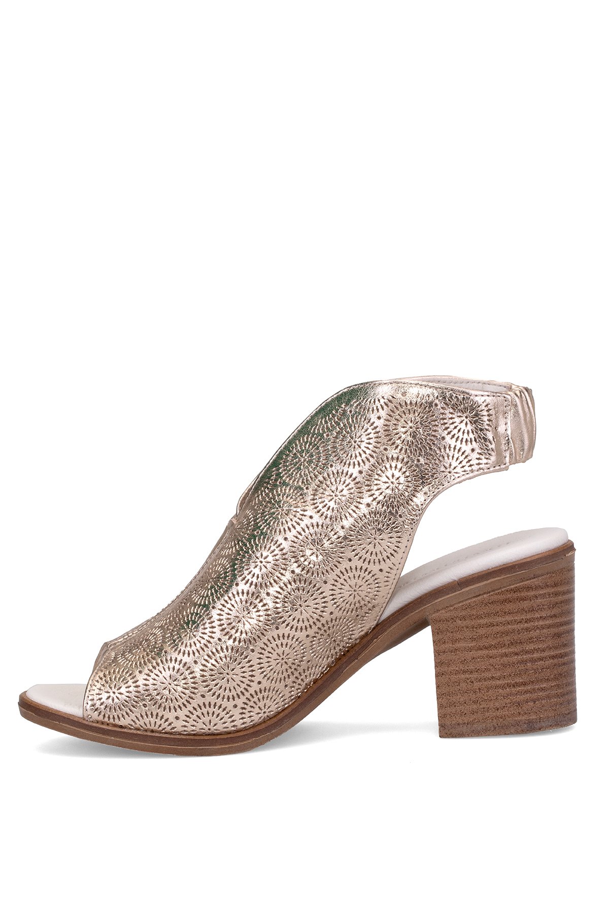 D25YS-2915 Kadın Hakiki Deri Topuklu Sandalet Dore - Görsel 4