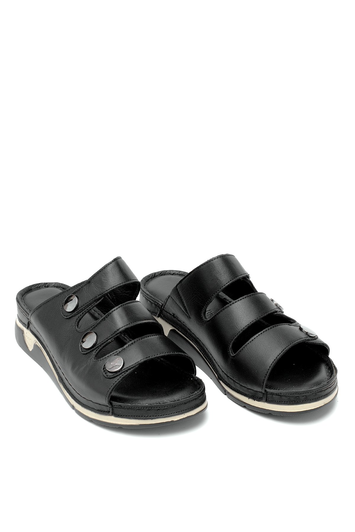 Elit RhmM-15 Kadın Hakiki Deri Ortopedik Düz Terlik Siyah - Görsel 2