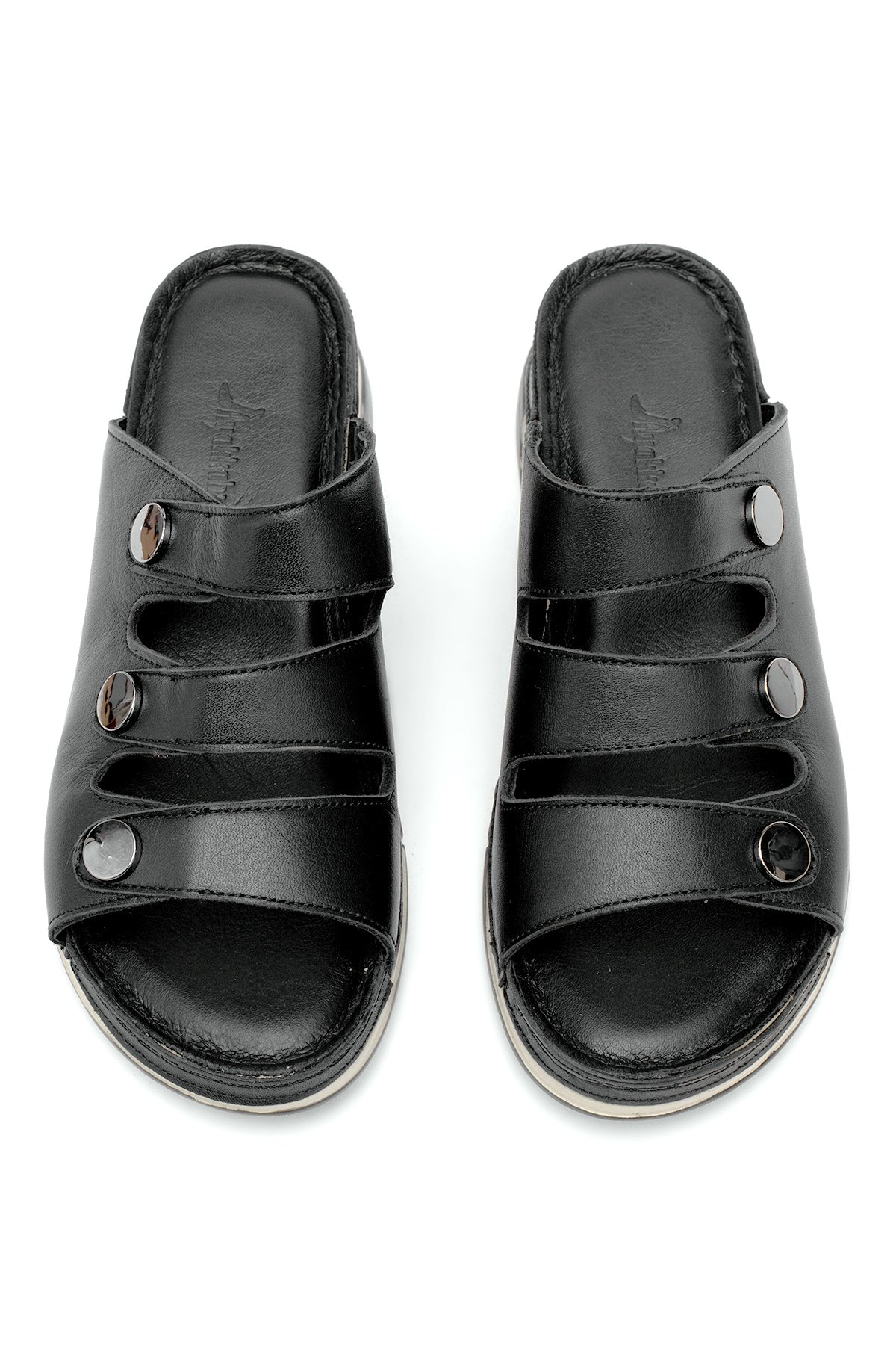 Elit RhmM-15 Kadın Hakiki Deri Ortopedik Düz Terlik Siyah - Görsel 4