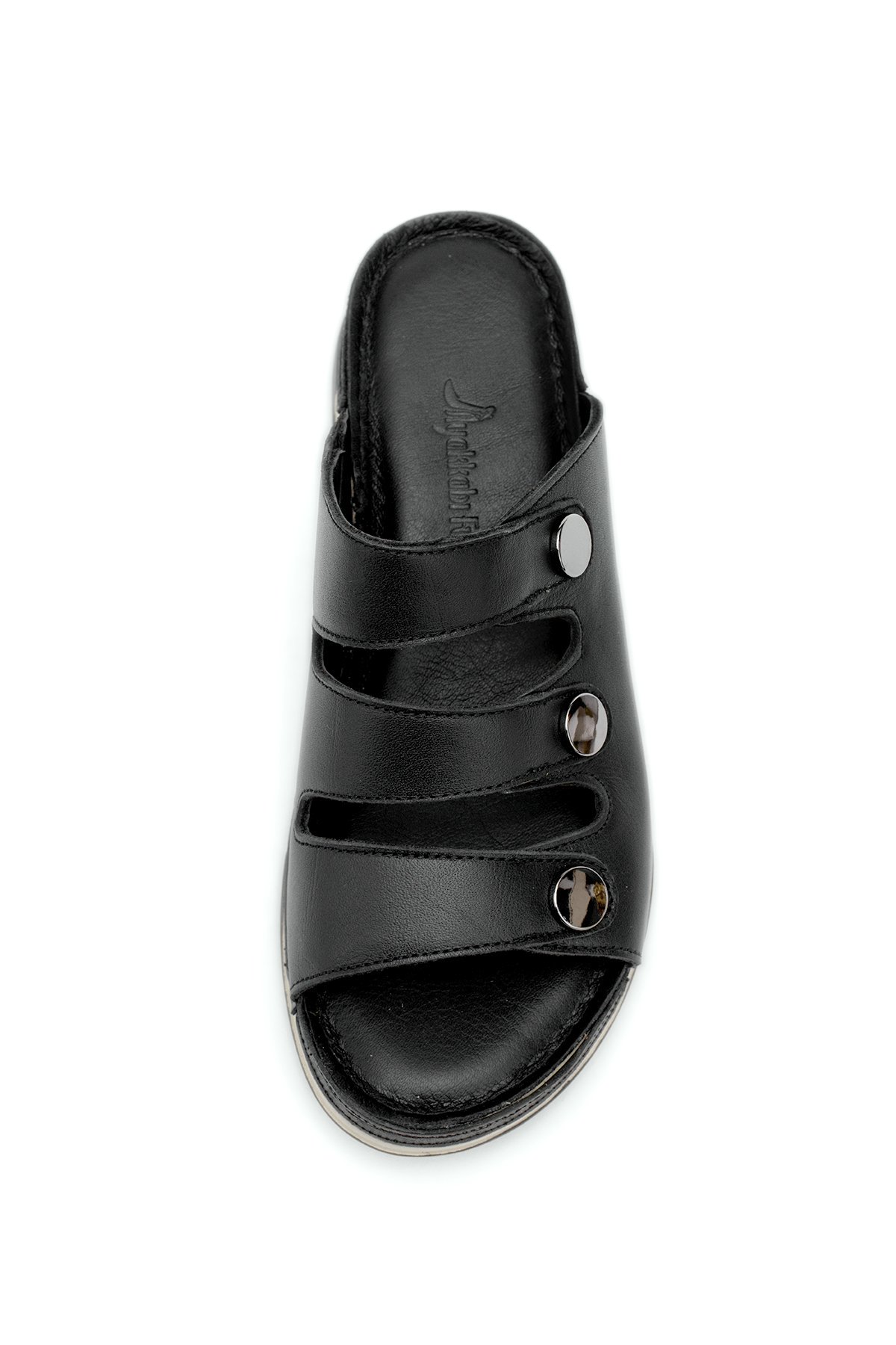 Elit RhmM-15 Kadın Hakiki Deri Ortopedik Düz Terlik Siyah - Görsel 7