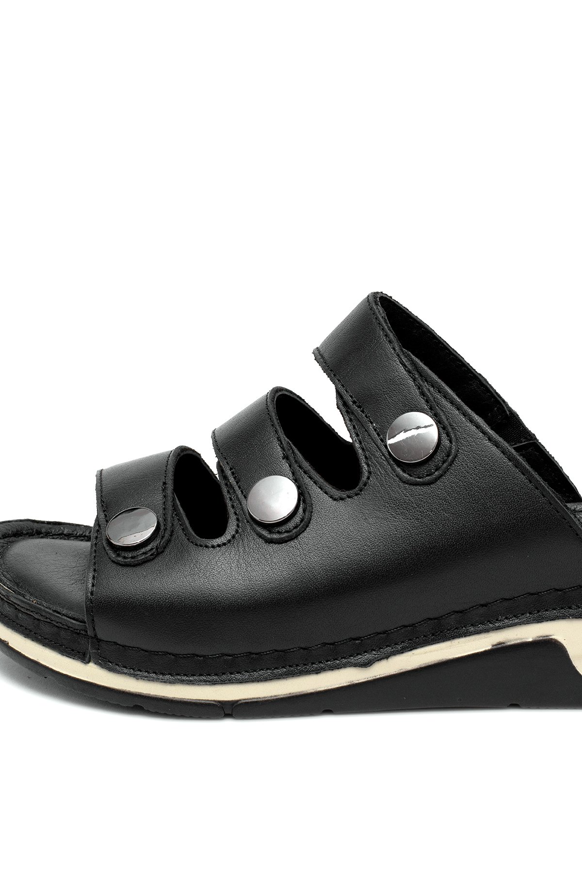 Elit RhmM-15 Kadın Hakiki Deri Ortopedik Düz Terlik Siyah - Görsel 8