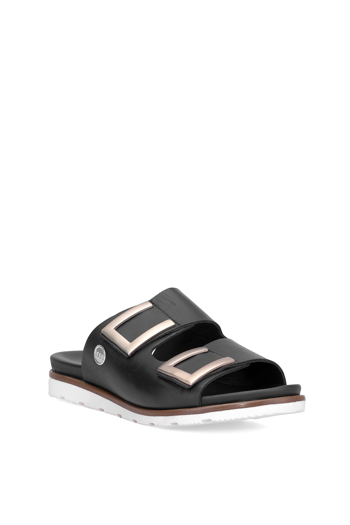 D25YT-1235 Kadın Hakiki Deri Düz Terlik Siyah - Görsel 3