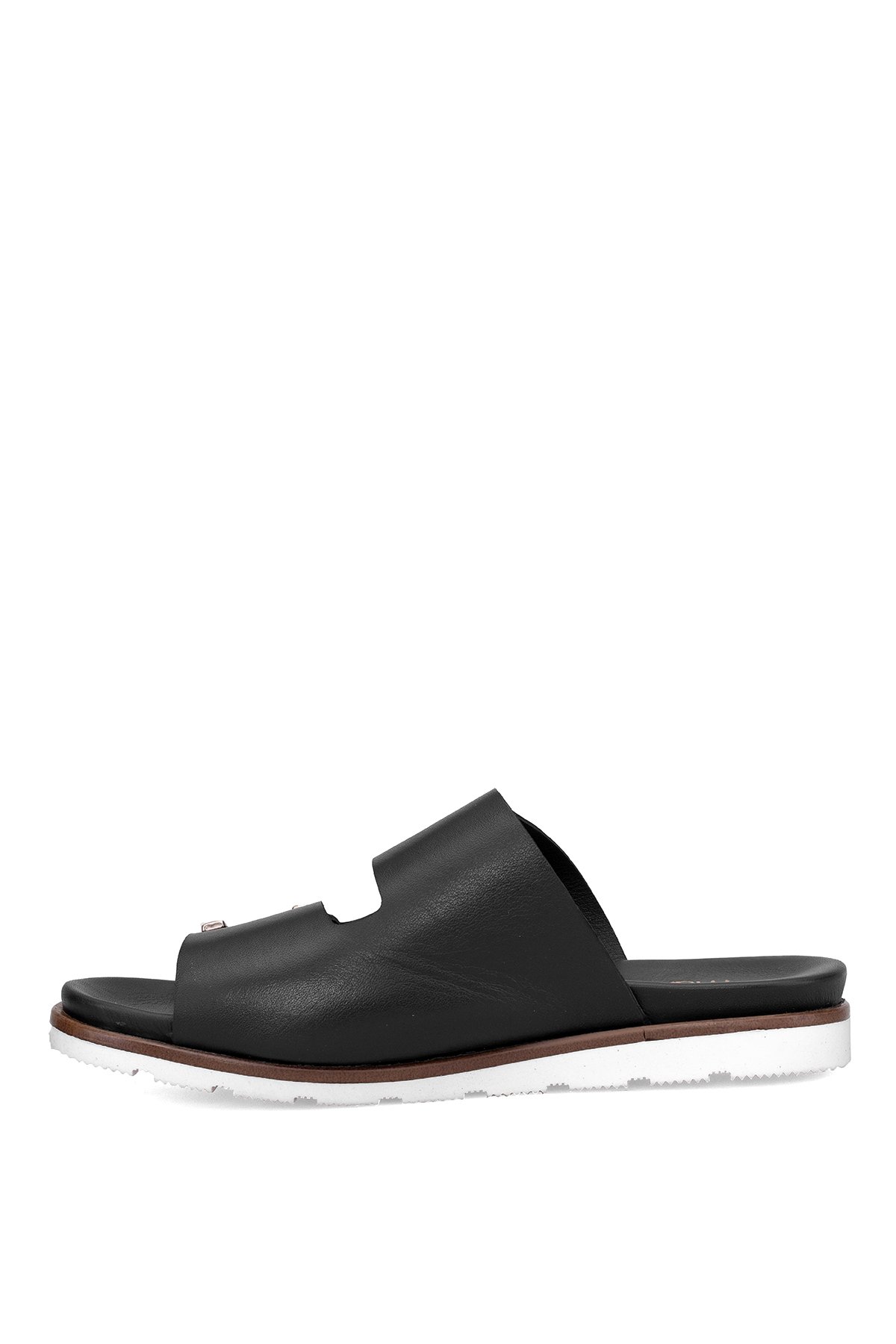 D25YT-1235 Kadın Hakiki Deri Düz Terlik Siyah - Görsel 4