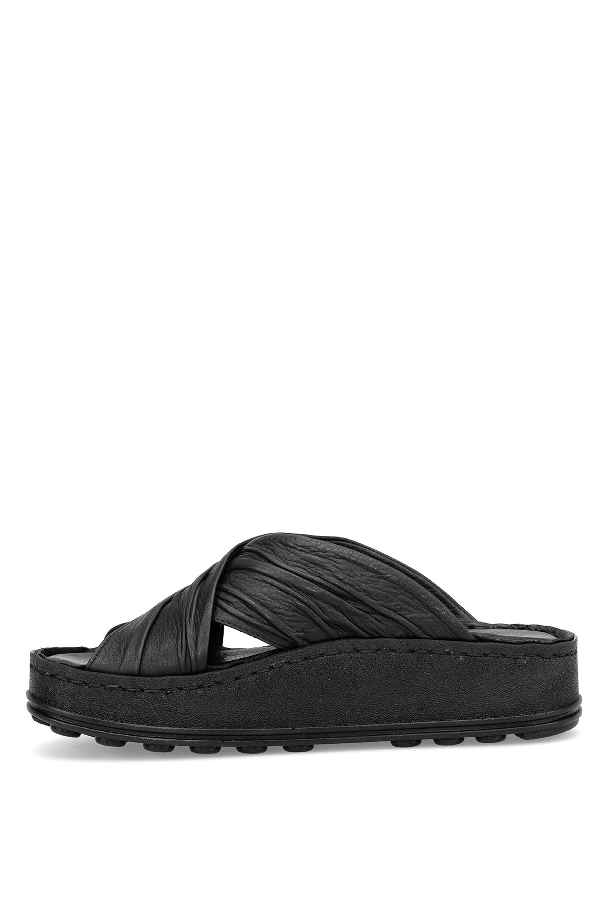 D25YT-1430 Kadın Hakiki Deri Düz Terlik Siyah - Görsel 4