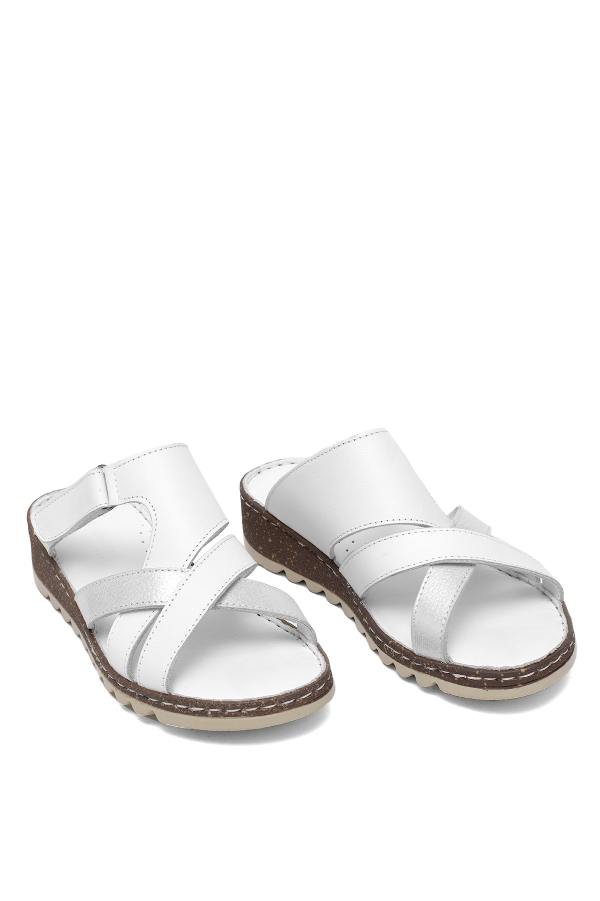 Elit Rhm012 Kadın Hakiki Deri Ortopedik Düz Terlik Beyaz - Görsel 2