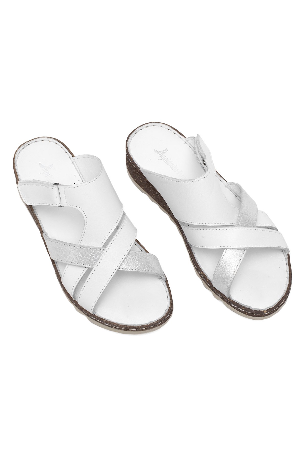 Elit Rhm012 Kadın Hakiki Deri Ortopedik Düz Terlik Beyaz - Görsel 3