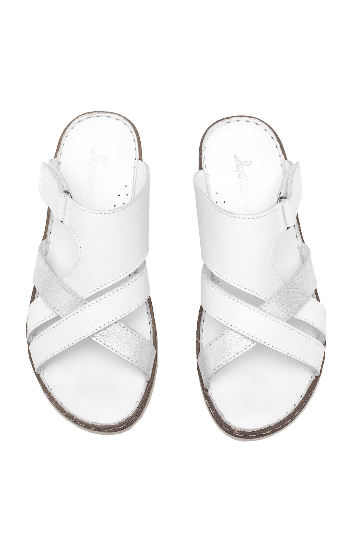 Elit Rhm012 Kadın Hakiki Deri Ortopedik Düz Terlik Beyaz - Görsel 4