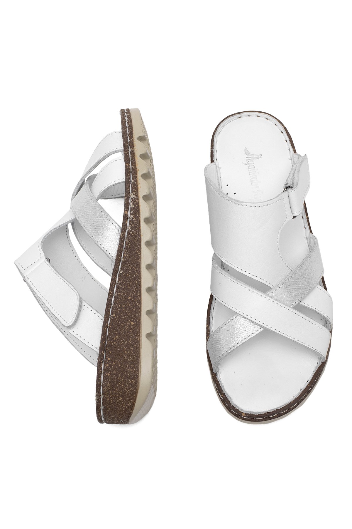 Elit Rhm012 Kadın Hakiki Deri Ortopedik Düz Terlik Beyaz - Görsel 5