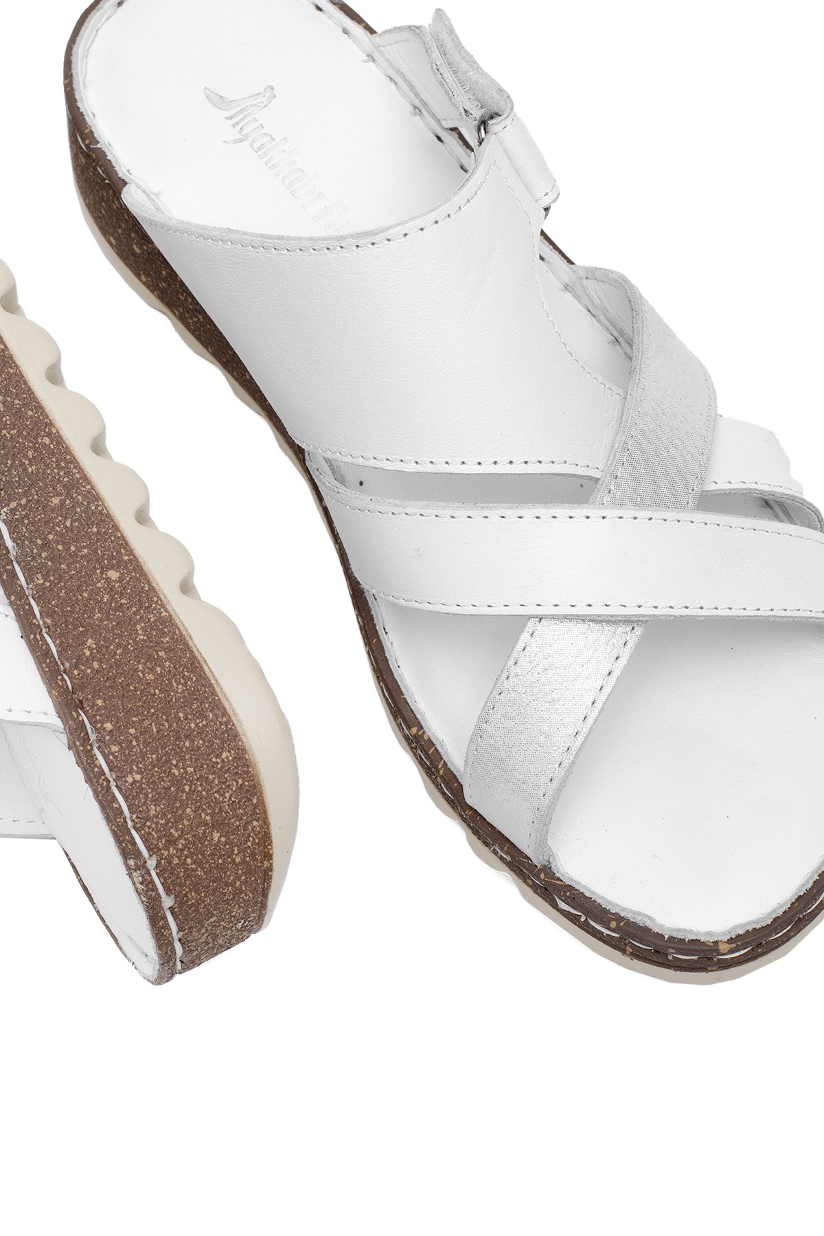 Elit Rhm012 Kadın Hakiki Deri Ortopedik Düz Terlik Beyaz - Görsel 6