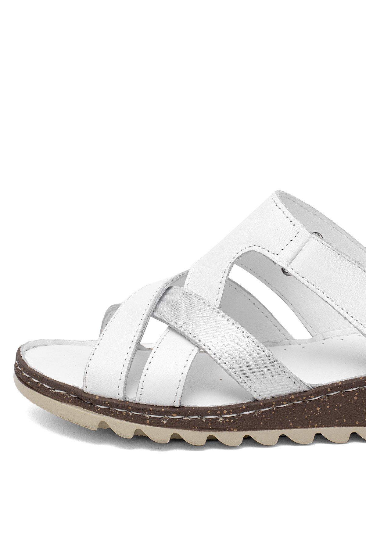 Elit Rhm012 Kadın Hakiki Deri Ortopedik Düz Terlik Beyaz - Görsel 8