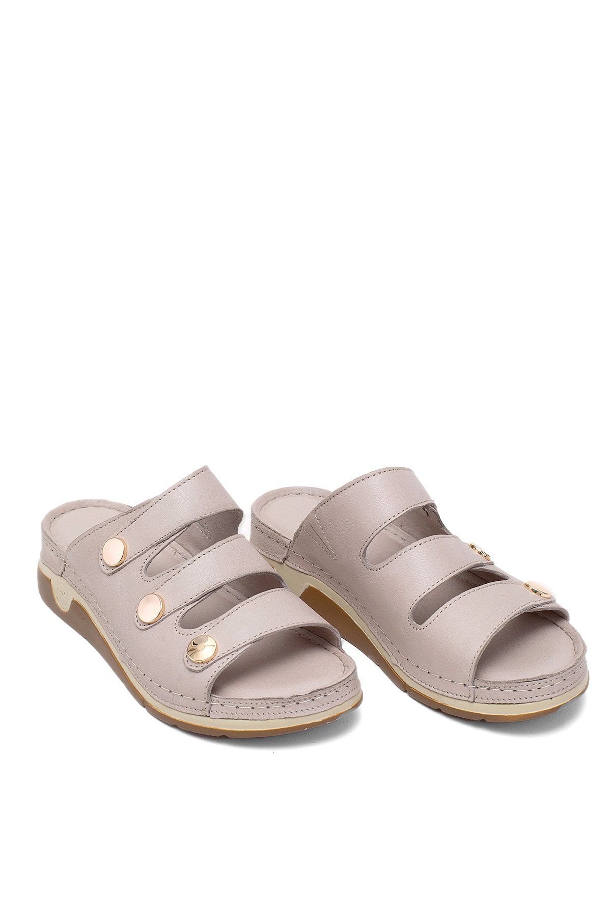 Elit RhmM-15 Kadın Hakiki Deri Ortopedik Düz Terlik Gri - Görsel 2