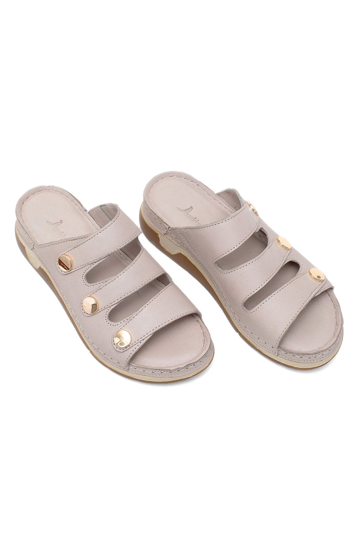 Elit RhmM-15 Kadın Hakiki Deri Ortopedik Düz Terlik Gri - Görsel 3