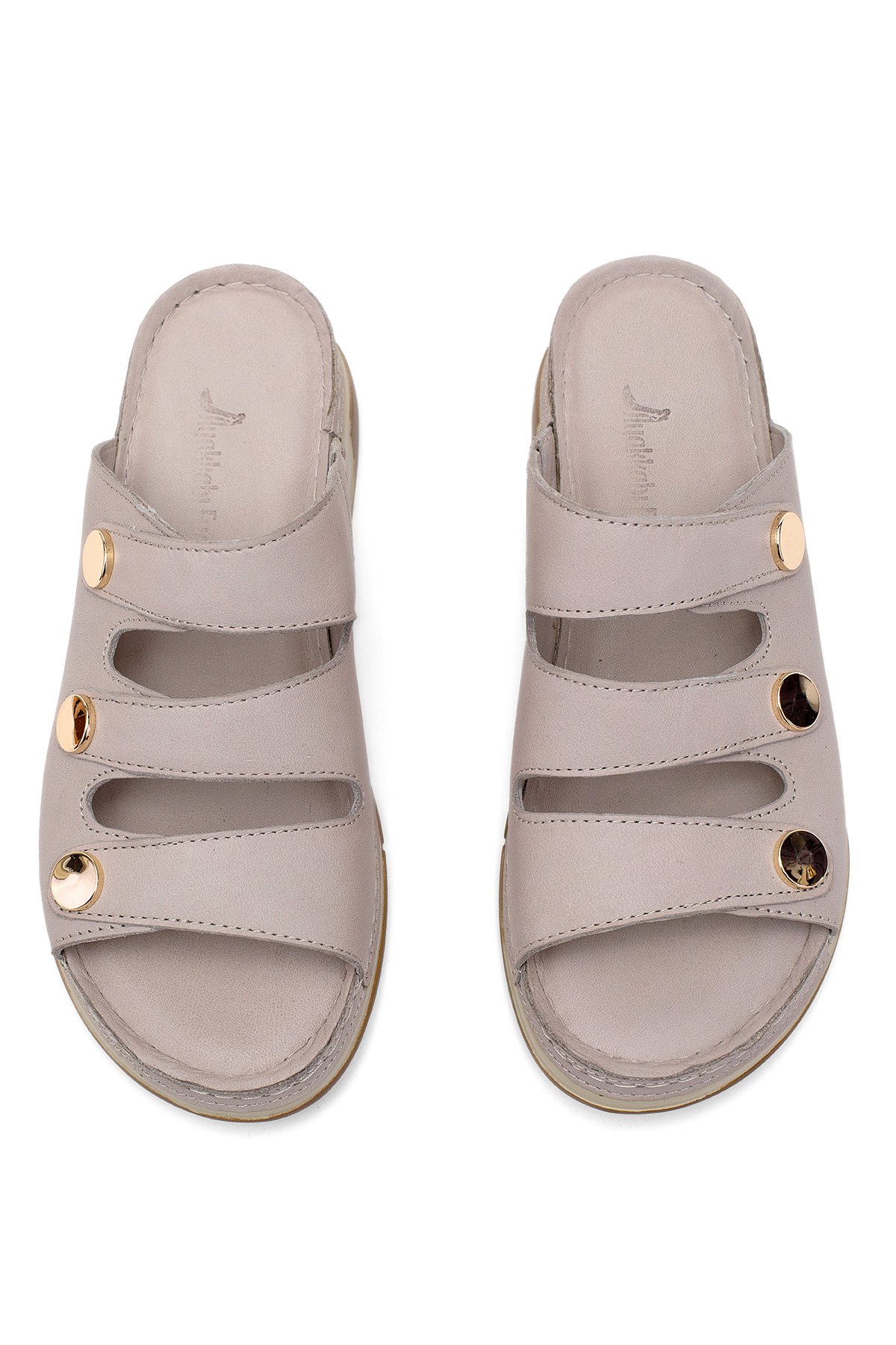 Elit RhmM-15 Kadın Hakiki Deri Ortopedik Düz Terlik Gri - Görsel 4