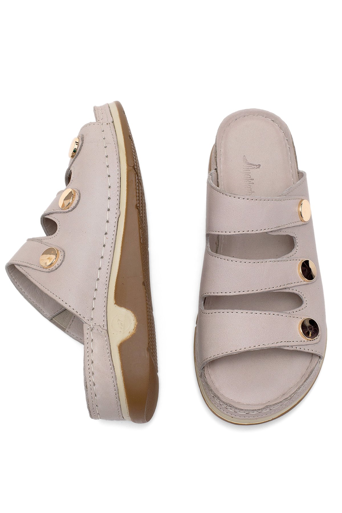 Elit RhmM-15 Kadın Hakiki Deri Ortopedik Düz Terlik Gri - Görsel 5