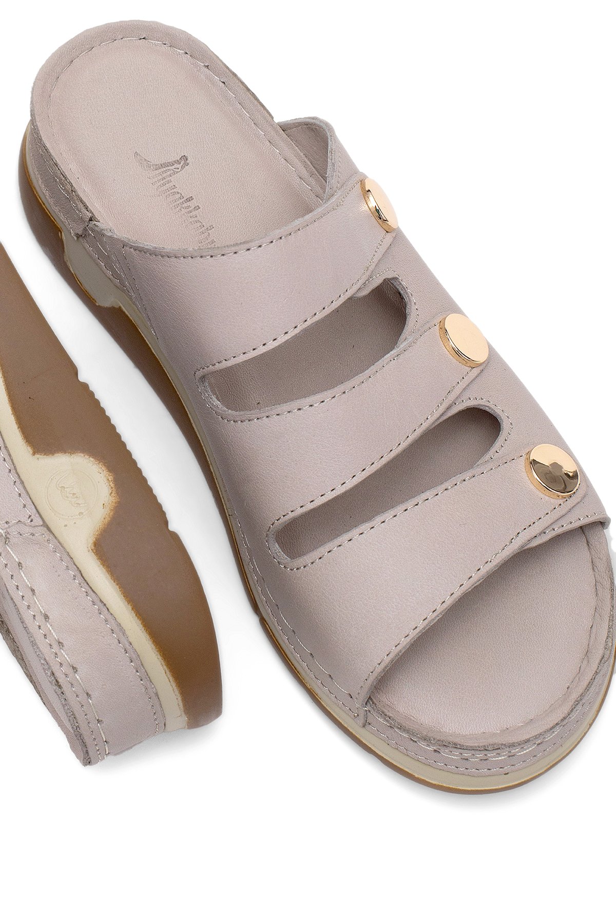 Elit RhmM-15 Kadın Hakiki Deri Ortopedik Düz Terlik Gri - Görsel 6