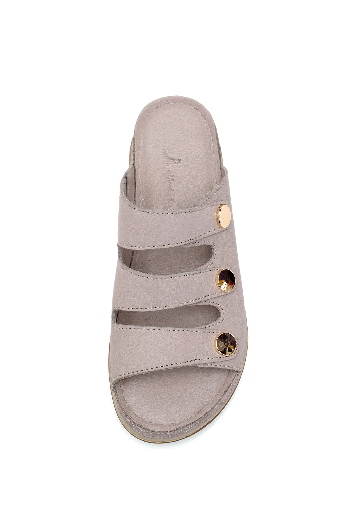 Elit RhmM-15 Kadın Hakiki Deri Ortopedik Düz Terlik Gri - Görsel 7