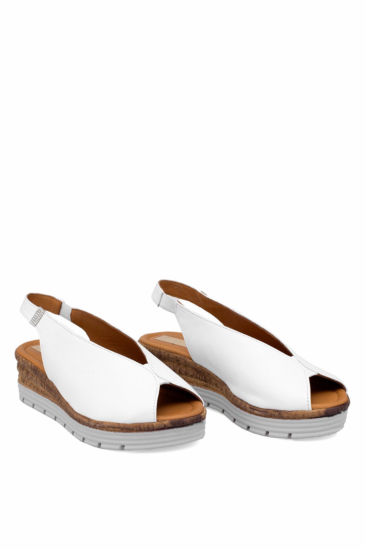 Elit Zeyn8094 Kadın Hakiki Deri Ortopedik Dolgu Topuk Sandalet Beyaz - Görsel 2