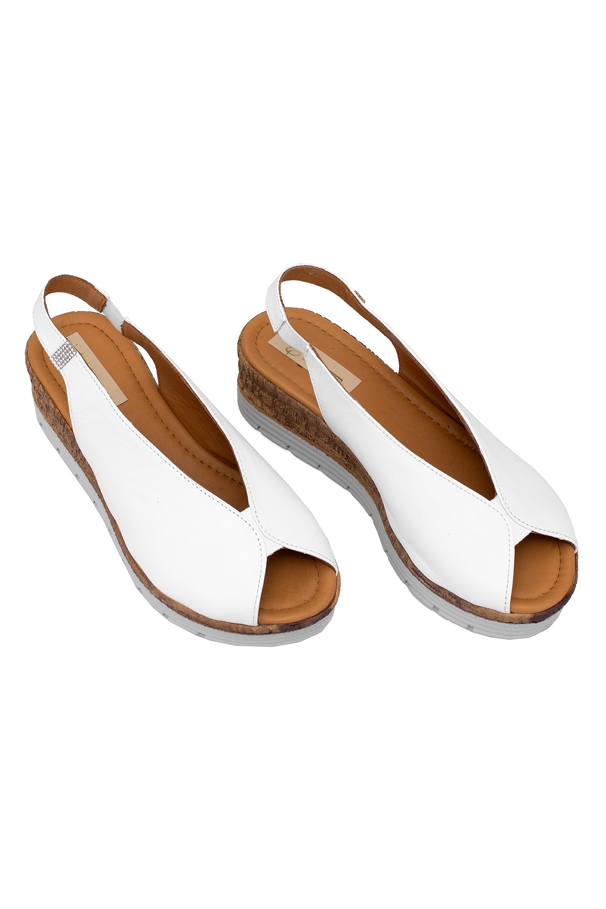 Elit Zeyn8094 Kadın Hakiki Deri Ortopedik Dolgu Topuk Sandalet Beyaz - Görsel 3