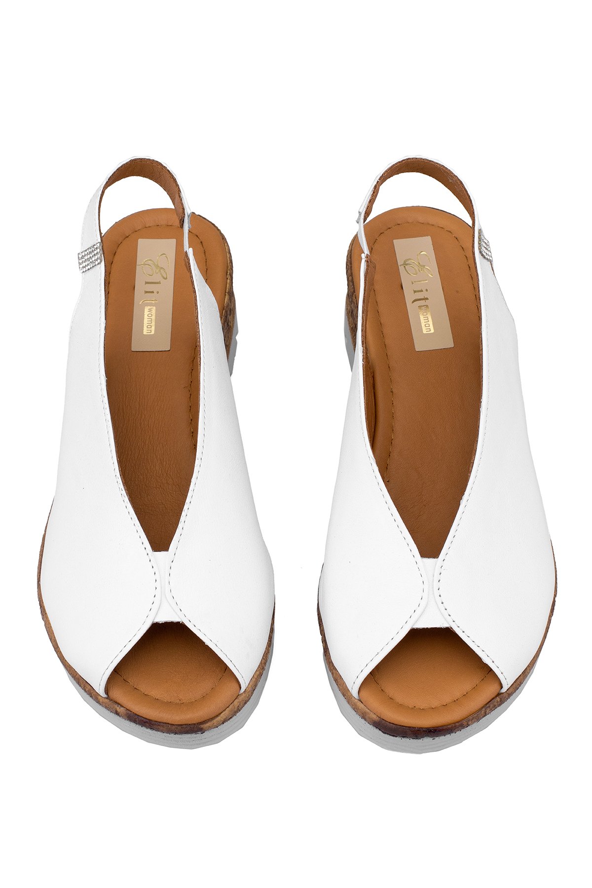 Elit Zeyn8094 Kadın Hakiki Deri Ortopedik Dolgu Topuk Sandalet Beyaz - Görsel 4